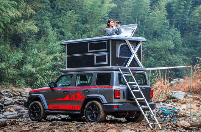 Roof Top Tents withred and gray jeep