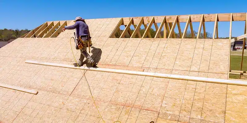 A view of a person walking on a roof for decking