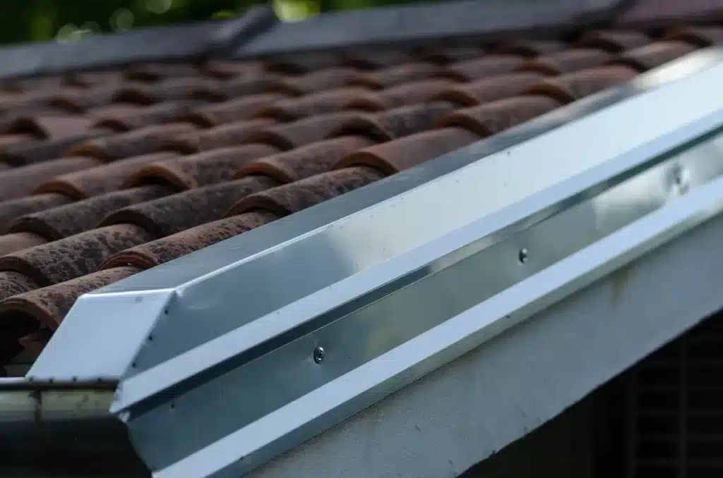 A view of steel roof flashing installed in a house roof