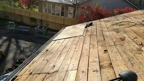 A view of wooden roof decking