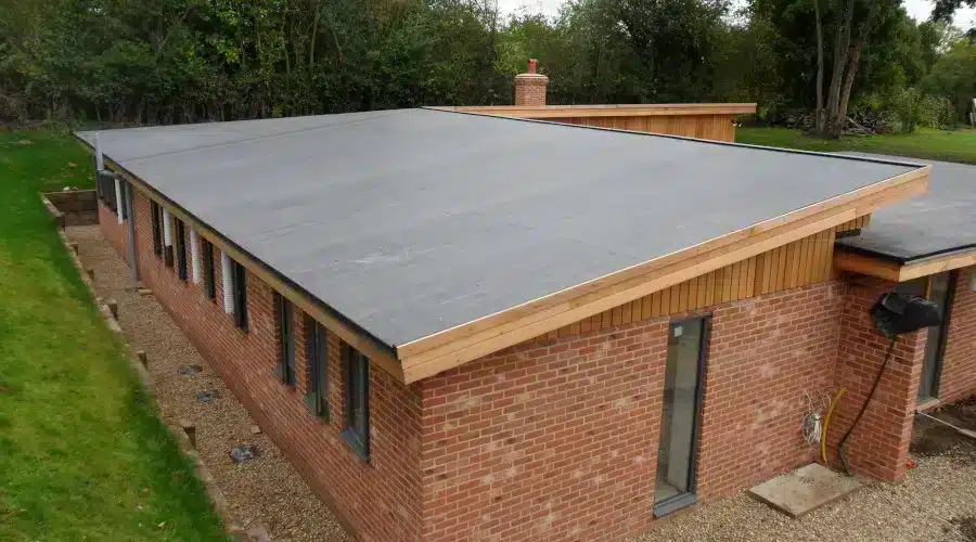 a living space with a flat roof