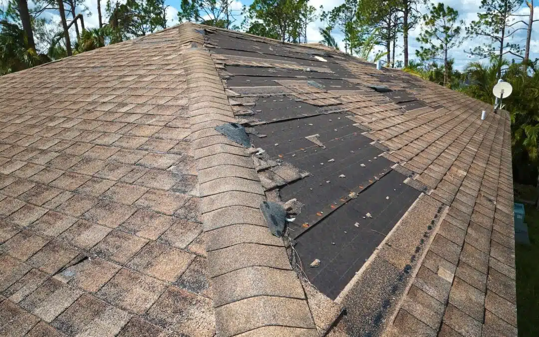 zoomed in view of damaged roof panels