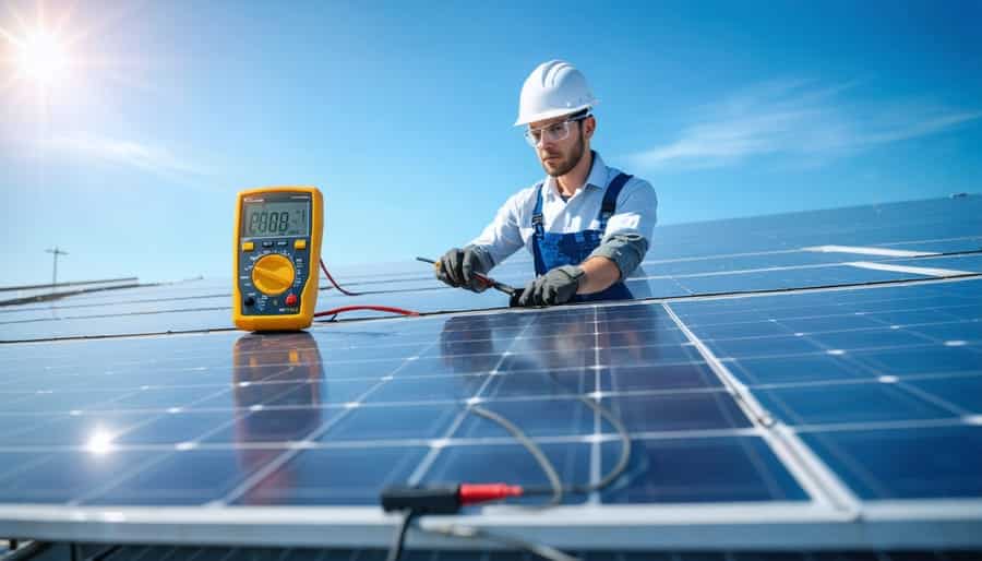 a roofing expert monitoring solar panels a roofing expert monitoring solar panels