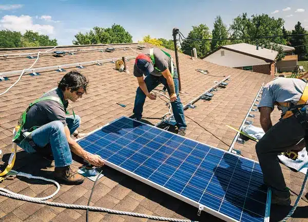 roofers placing solar panels roofers placing solar panels