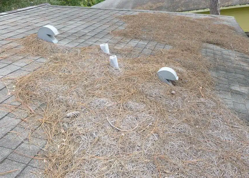 zoomed view of debris on roof