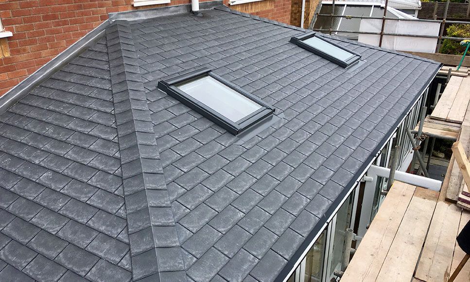 view of a roof with composite tile view of a roof with composite tile