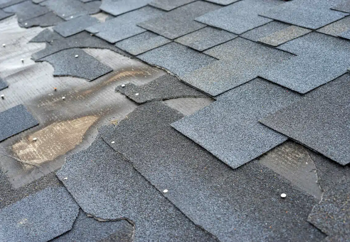 close up of granular loss on roof