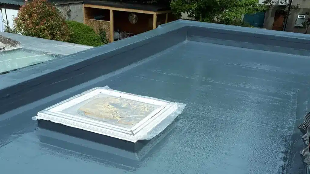 close up of a flat fibreglass roof