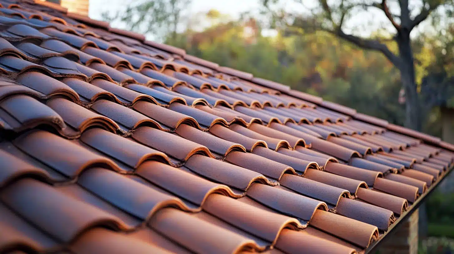close up of concrete roof tiles